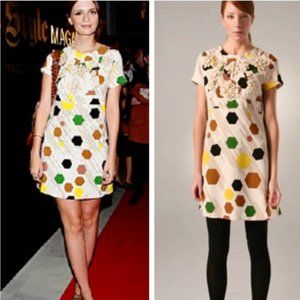 RARE Vintage Karta Short Sleeve Polka Dot Mini Dress With Embellishments Sz XS